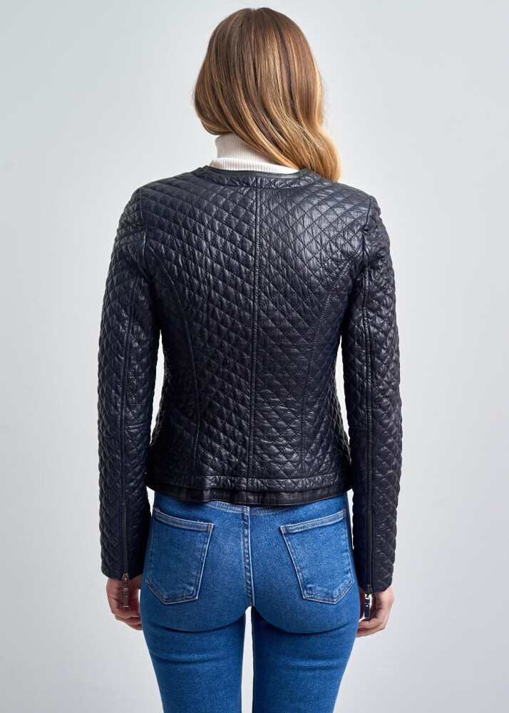 AMELIE QUILTED SLIM FIT LEATHER COAT - 3