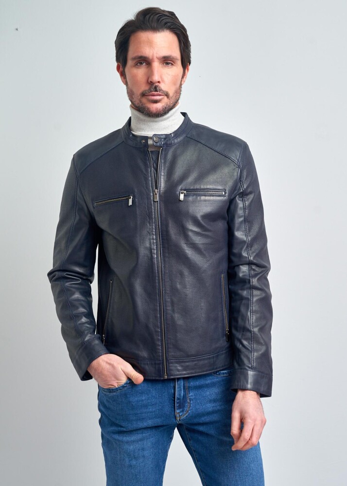 Theodore Dar Kesim Motorcu Gerçek Deri Ceket - Pierre Cardin
