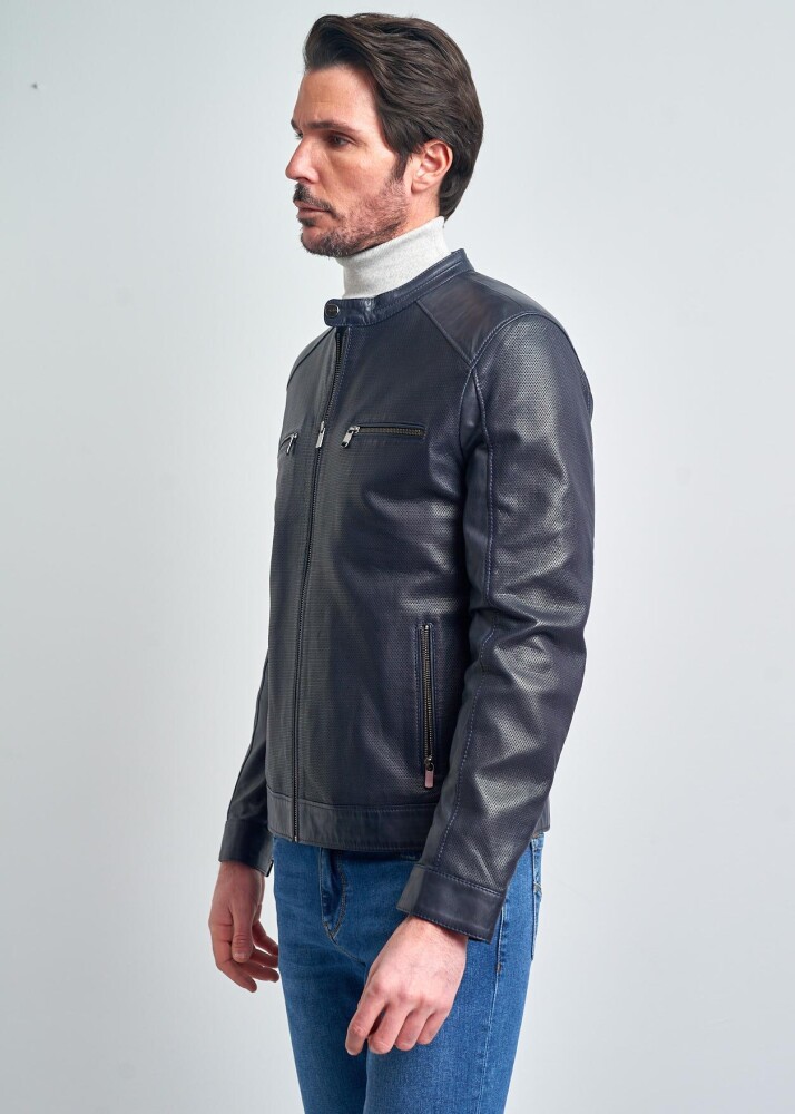 Theodore Dar Kesim Motorcu Gerçek Deri Ceket - Pierre Cardin (1)