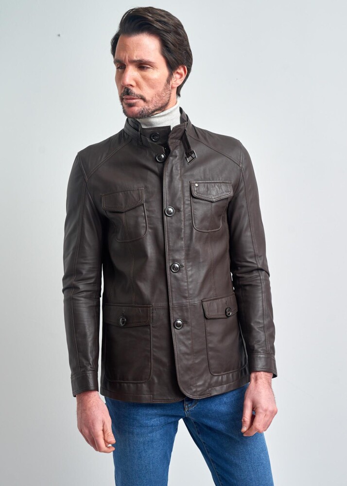 Felix Özgün Tasarim Slim Fit, Garnili, Düğmeli Gerçek Deri Ceket - Pierre Cardin