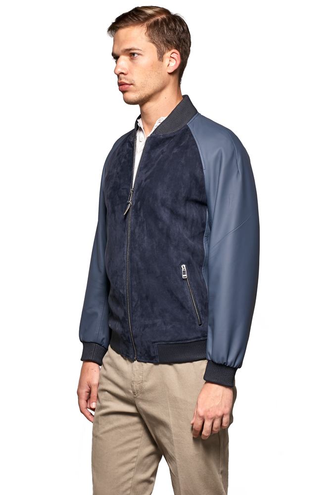 Men's Blue College Collar Genuine Leather Jacket - PIERRECARDIN (1)