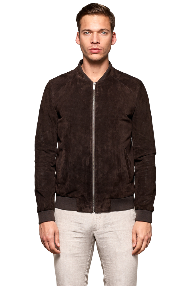 Men's Brown Sport Suede Genuine Leather Jacket - PIERRECARDIN