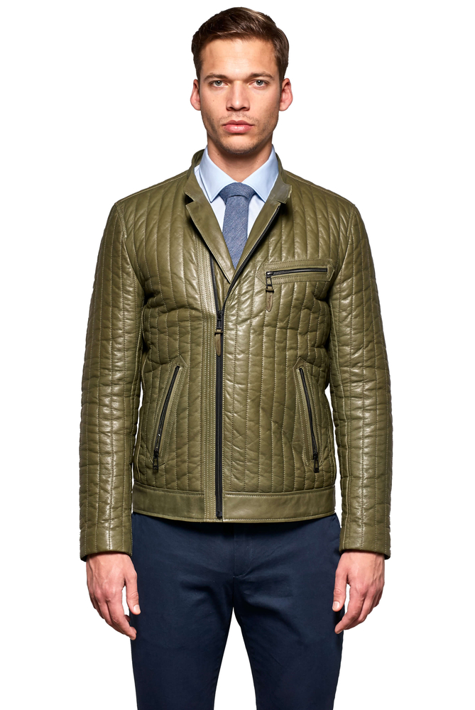Men's Green Pocket Genuine Leather Jacket - PIERRECARDIN