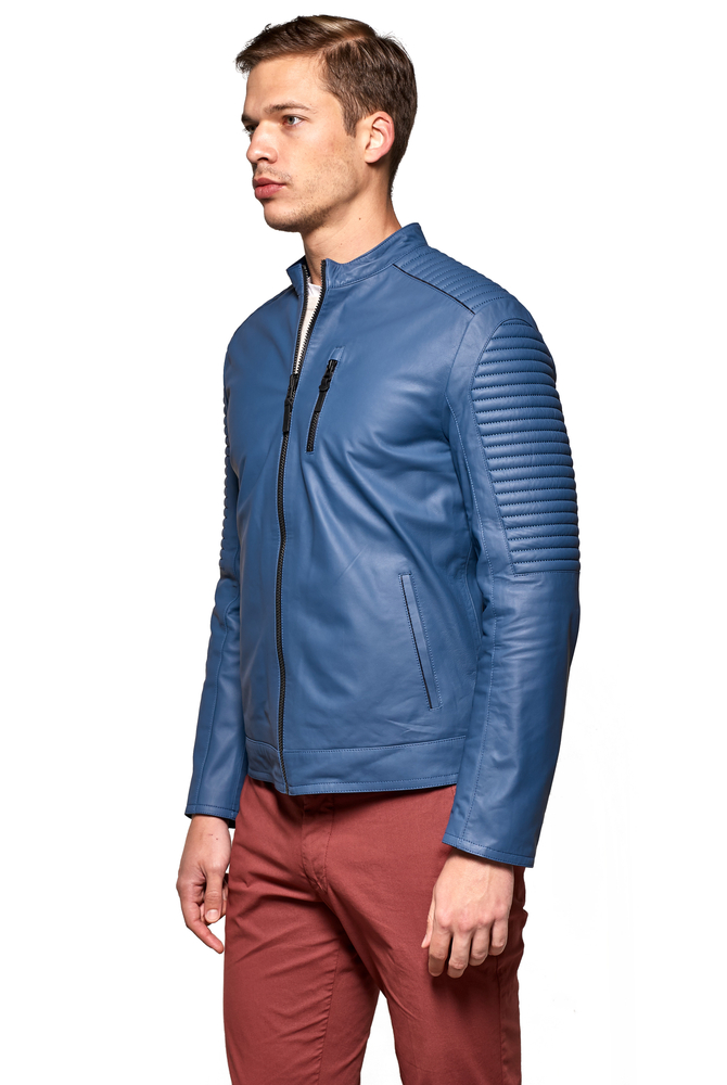 Men's Navy Blue Biker Genuine Leather Jacket - PIERRECARDIN (1)